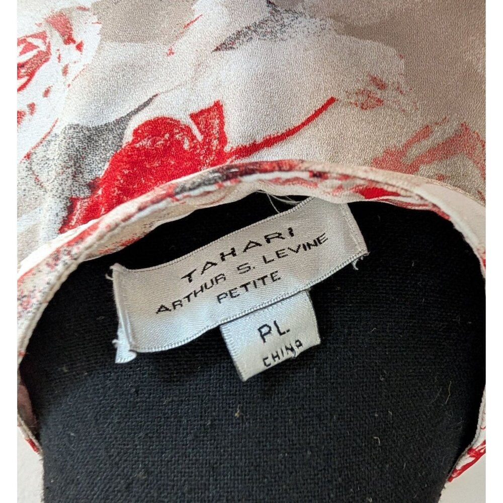 Tahari ASL‎ Petite Gray and Red Floral Ruffle Button-Down Sleeveless Blouse - PL - Picture 4 of 8